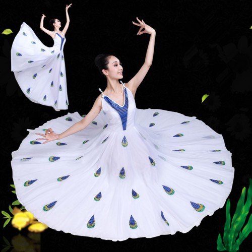 Chinese folk dance costumes peacock modern dance dress for women girls stage performance drama cosplay dress